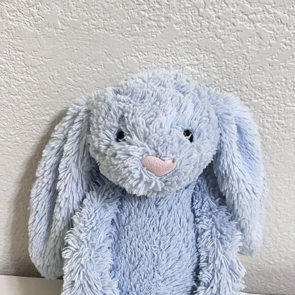 Little Jellycat Blue Bashful Bunny Rabbit Rattle Chime Plush Stuffed Animal 12" - Picture 2 of 12